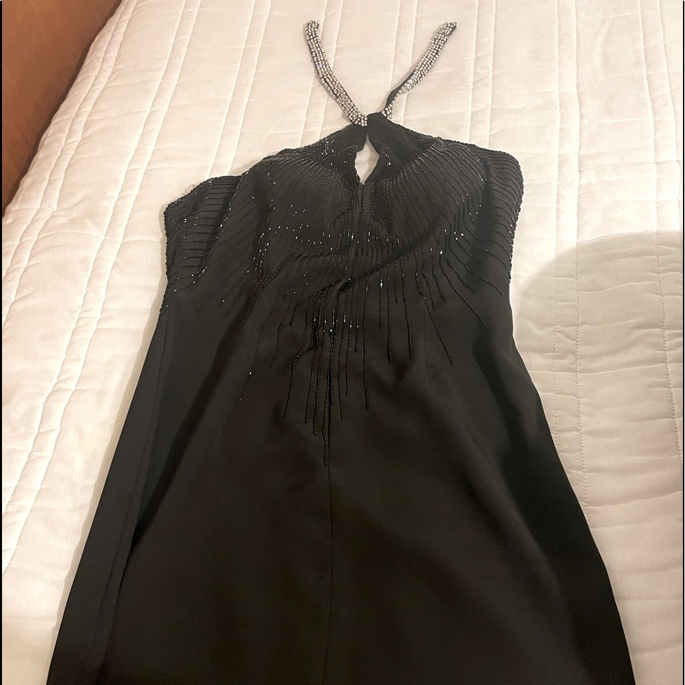 sequin halter cocktail black, wore once. tag says size 14, alt. for my size 8.
